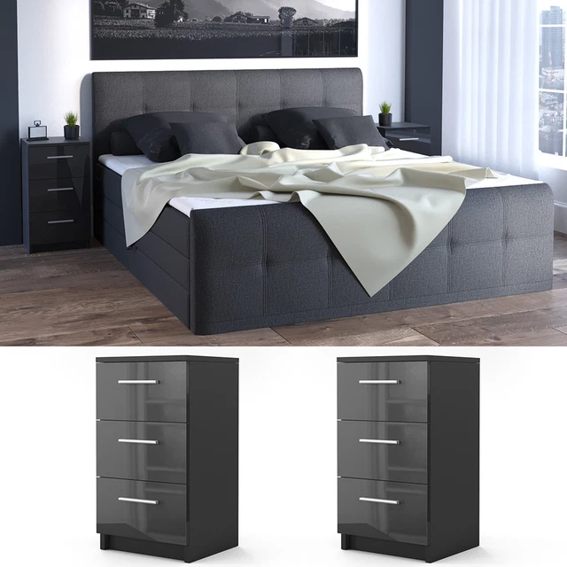 Commode de nuit sommier lit armoire de nuit noir lot de 2 HGL Vicco