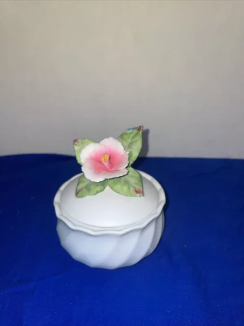 Small Vintage Porcelain Flower Trinket Box Ceramic  - Estate Find