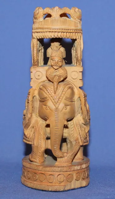 Vintage Indian Folk Hand Carving Wood Elephant Carriage Figurine