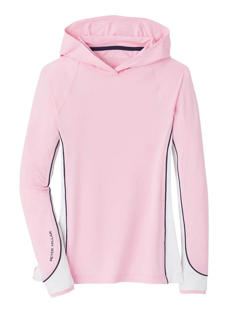 Peter Millar sun comfort Long sleeve ladies XL golf hoodie pink white NEW NWT