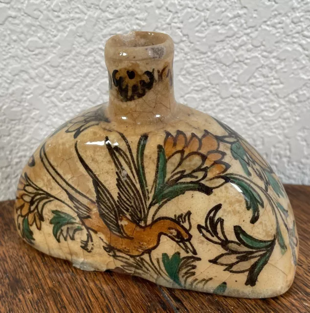 Islamic Antique Persian Qajar Glazed Pottery Flask Bottle 19th Century Vase Form