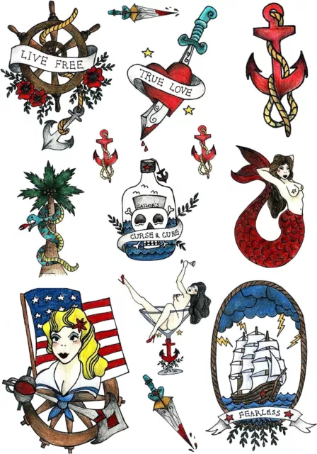 Sailor Seaman Marine temporäres Tattoo-Set von Tatsy, 1 Stück (1er Pack)