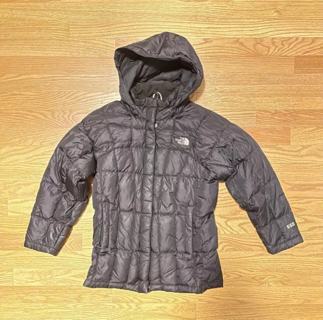THE NORTH FACE 550 Down Puffer Hooded Jacket Winter Parka Girls Medium Black