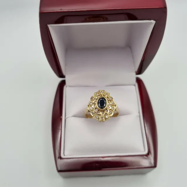 Jugendstil 750 Gold Ring mit Diamanten und Onyx