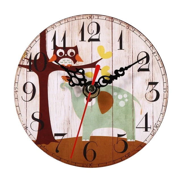 (#1)Horloge Murale Antique Créative Style Vintage Horloges Rondes En Bois