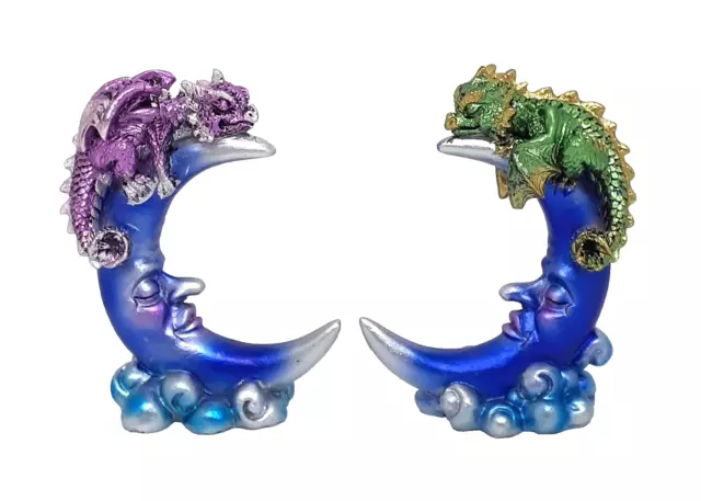 Pair of Dragons on Crescent Moon Resin Decorative Ornaments 9 cm High Fantasy