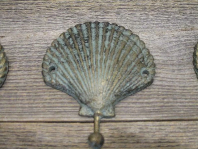 Antique Cast Iron Metal Wall Hooks Sea Shell Hat Coat Towel Hanging Rustic