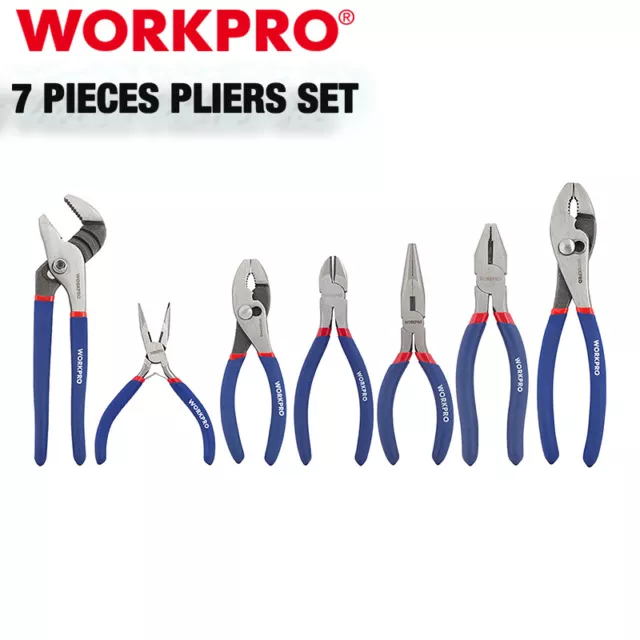 WORKPRO 7PC PLIERS Set 4-1/2-8 Groove Joint Long Nose Slip Joint Diagonal  Plier $22.12 - PicClick
