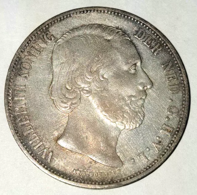 1872 Netherlands 2 1/2 Gulden, Silver Coin, WILLEM III KONING, NEDERLANDEN