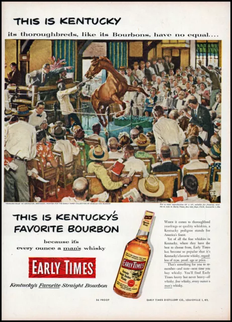 1952 Kentucky Thoroughbred yearling sale Early Times art retro print ad  L21