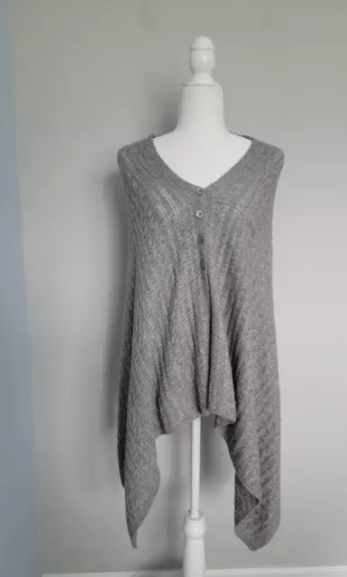 Sofia Cashmere Womens One size Wool Cashmere Cable knit Poncho Gray