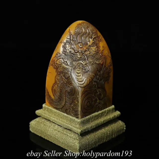 3.2" Chinese Natural Tianhuang Shoushan Stone Carved Dragon Seal Stamp Signet