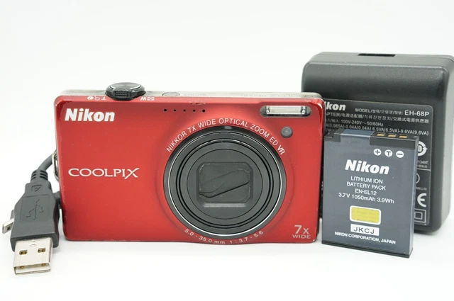 NIKON COOLPIX S6000 Red 7X Optical Zoom Compact Digital