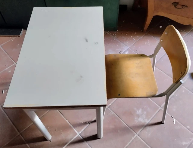 BANCO SCUOLA SCRIVANIA CELESTE+SEDIA PIANO RIBALTABILE VANO PORTA OGGE