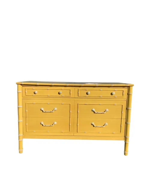 1970s Thomasville Henry Link Boho Chic Style Yellow Faux Bamboo Chest of Drawers 2