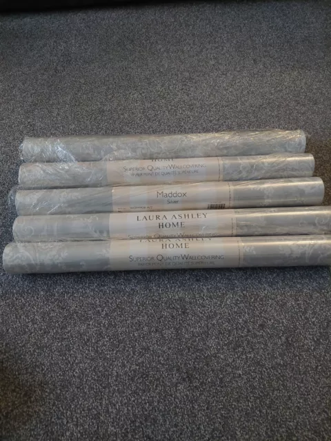 Laura Ashley, Wallpaper, Maddox Silver X 5 Rolls (Same Batch, 1 No Label)