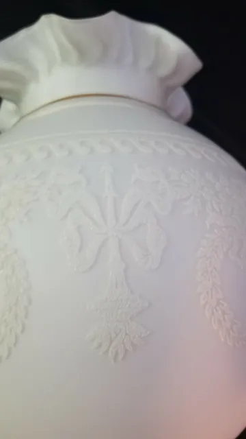 Vtg Large Victorian VV MADE IN FRANCE Satin White Embossed Glass Lamp Shade 7