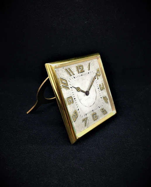 ANTIQUE ART DECO Swiss Bedside Desk Clock Brass c 20s30s. Working £179.