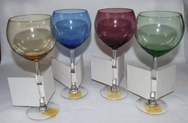 NIB NOS 1999 4 Lenox Gems Multi Colors Balloon Crystal Wine Glasses 9" Stemmed