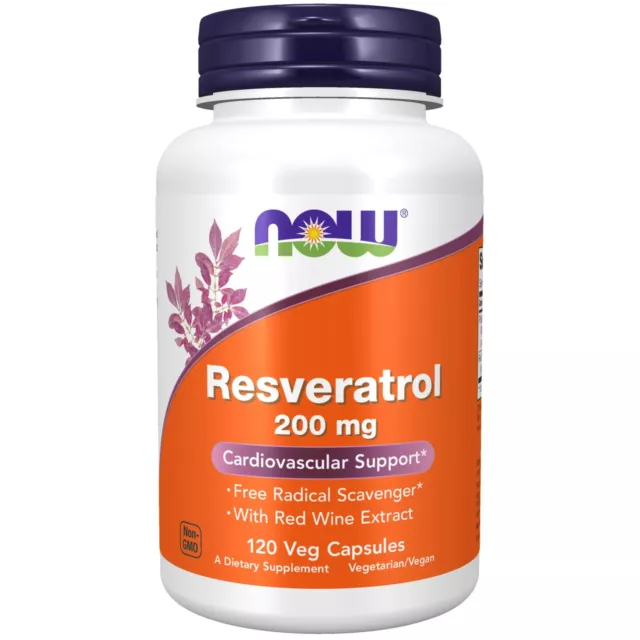 NOW Foods Natural Resveratrol 200 mg 120 Veg Capsules, Cholesterol, Heart Health