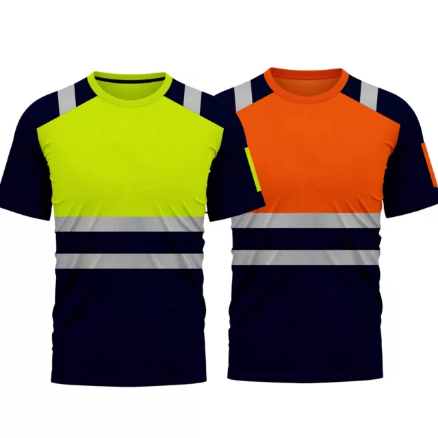 Mens Hi Vis Viz Polo T Shirt High Visibility Safety Security Work Top Two 2 Tone