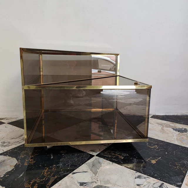 Tavolino Bar Ottone Specchio Fume' 70S Made In Italy Romeo Rega