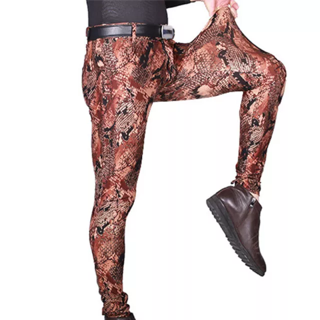 Uomo pelle di Serpente Stampa Leggings Pantaloni Skinny Costume Clubwear