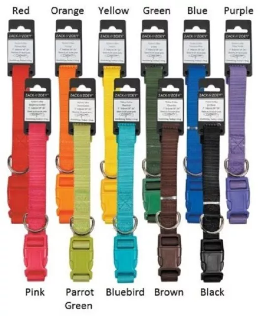 Nylon Dog Collars by Zack & Zoey 4 sizes 11 colors