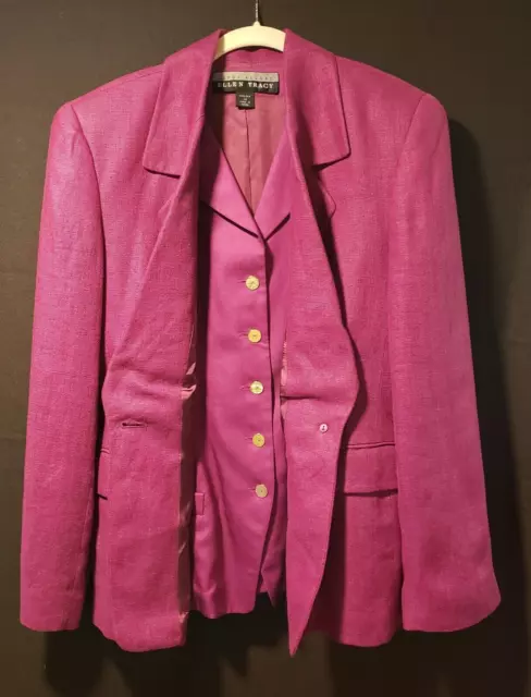 Vintage silk Ellen Tracy by Linda Allard jacket with shell size 14 rasberry