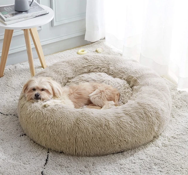 Donut Plush Pet Dog Cat Bed Fluffy Soft Warm Calm Bed Sleeping Kennel Nest