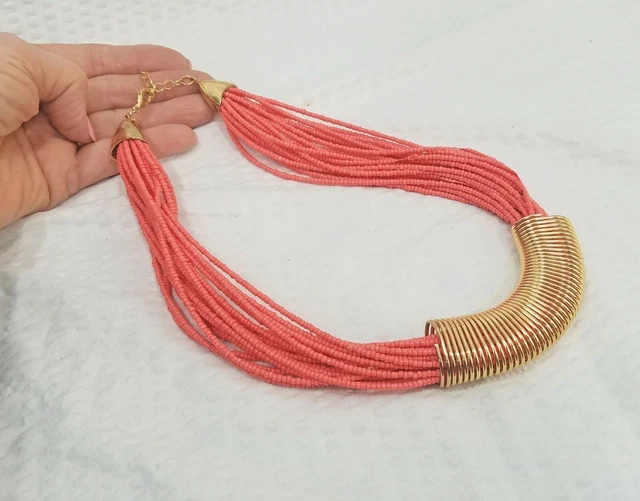 Charming Charlie Peach Seed Bead Multi Strand and Coil Enhancer Choker Necklace