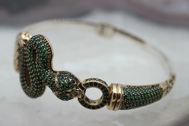 Bracelet femme émeraude serpent fait à la main femme bracelet manchette... 2
