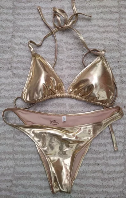 Aerie Real Good Gold Bikini Swim Set -Triangle Top Medium & Cheeky Bottom Small
