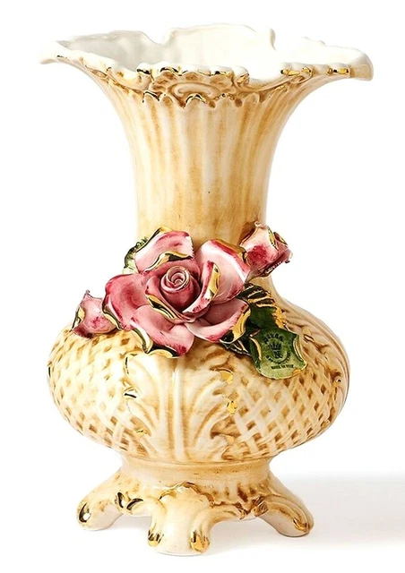Centre De Table En Porcelaine Italienne Capodimonte - Coquille Et Fleurs - Rose Ivoire