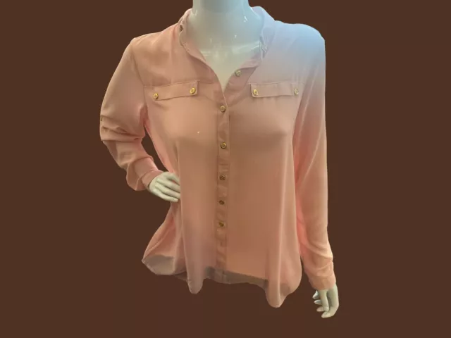 NWT Women’s Benvied Blush Pink Sheer Long Sleeve Blouse Size L