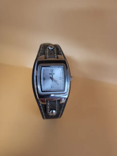 Relic Watch Rectangular Face Brown Buckle Band Watch( Watch 6018