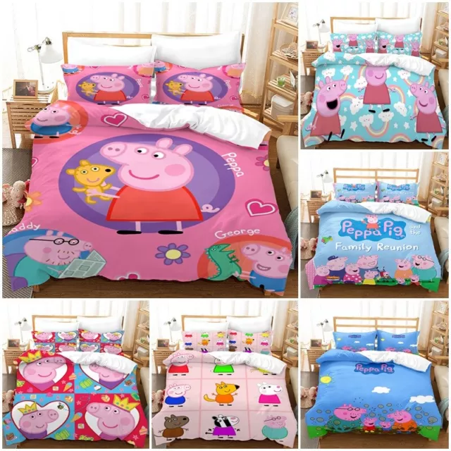 Kids Peppa Pig Duvet Cover Pillowcase Single Double King Bedding Set Xmas HOT