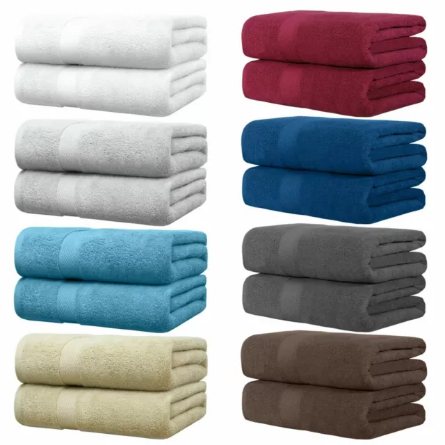 2 x Extra Large Jumbo Bath Sheets 100% Combed Cotton 650GSM Towels 90cmx180cm