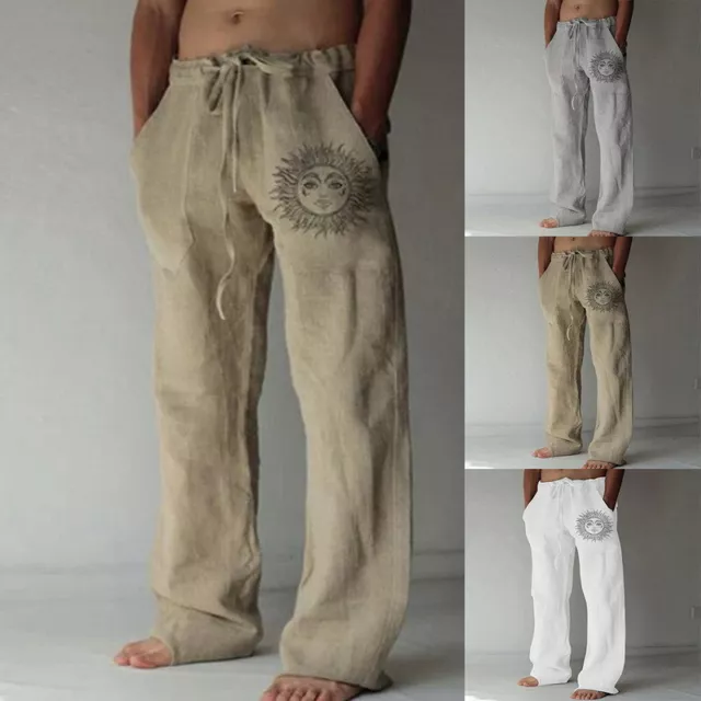 UK.Mens Summer Casual Cotton Linen Baggy Harem Pants Beach Pocket Hippy Trousers