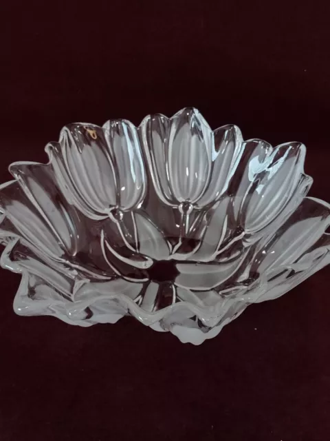 Frosted Glass Bowl with Tulips for dinning Fruit, Dessert or decor - Stunning!