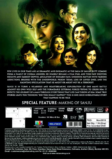 Sanju - Ranbir Kapoor,Violette Kapoor - Tout Neuf Bollywood DVD -anglais 2