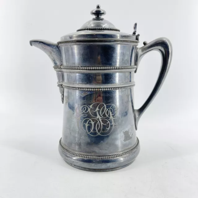 Antique 1868 Meriden B. Company Silver-Plated Enamel Lined Water Pitcher Jug