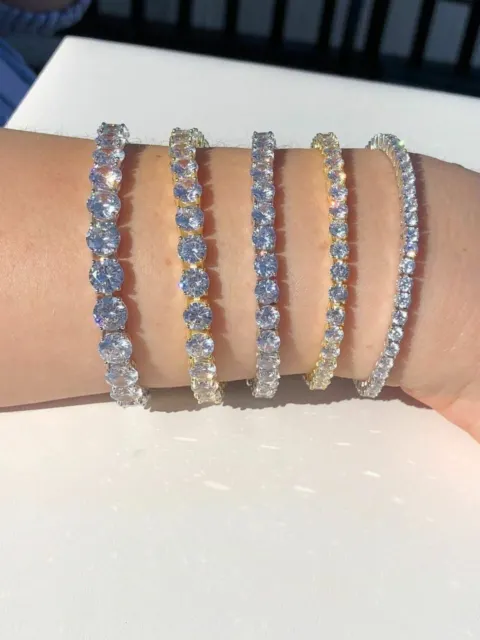 Pulsera De TENIS Plata De Ley 925 SÓLIDA Con Diamantes Simulados HECHO EN ITALIA