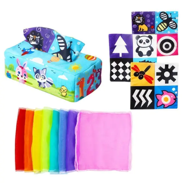 Baby Tissue Box Rainbow Dance Scarves Play Paper Crinkle Tissues Sensory Toy