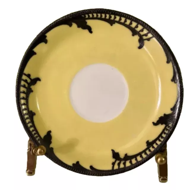 Sevres 1846 Chateau de St Cloud Small Yellow Saucer Porcelain Silver Overlay, 4”