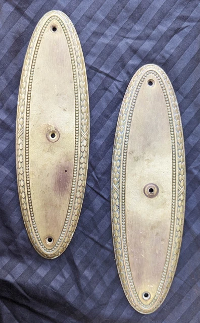 Pair 3"x10.5" Vintage Antique Old Greek Revival Brass Swinging Door Push Plates