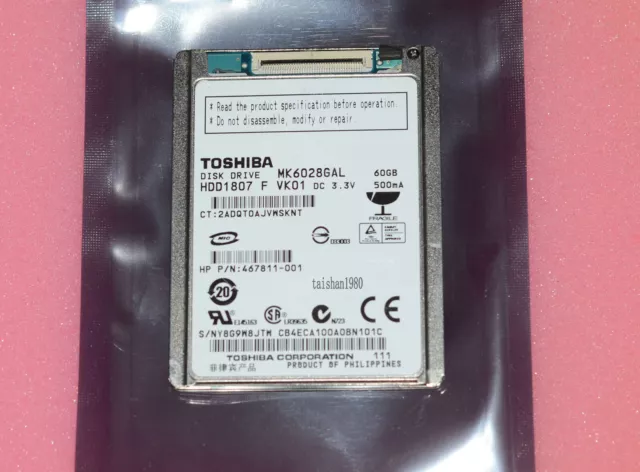 1.8" MK6028GAL 60GB ZIF CE hard disk drive HDD1807 For HP Compaq mini 700