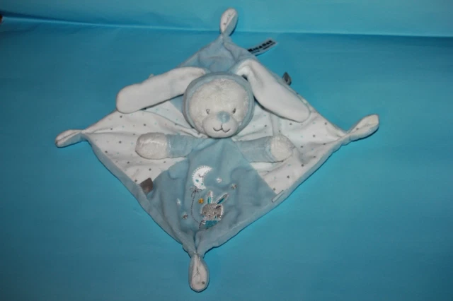 Doudou Max Et Sax Ours Lapin Plat Blanc Bleu Etoile Neuf