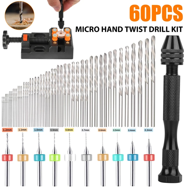 60Pcs Mini Micro Hand Drill Bits Set Small Manual Keyless Chuck Pin Vise Rotary