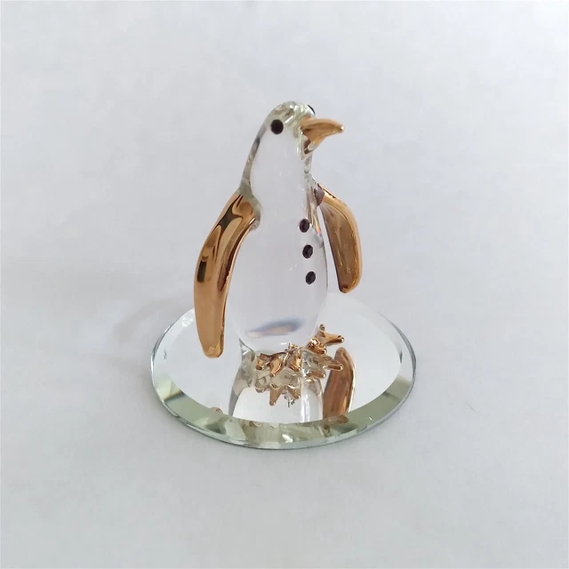 Miniature Penguin 1.5" Blown Glass Vtg Gold Black Details Glass Baron Figurine